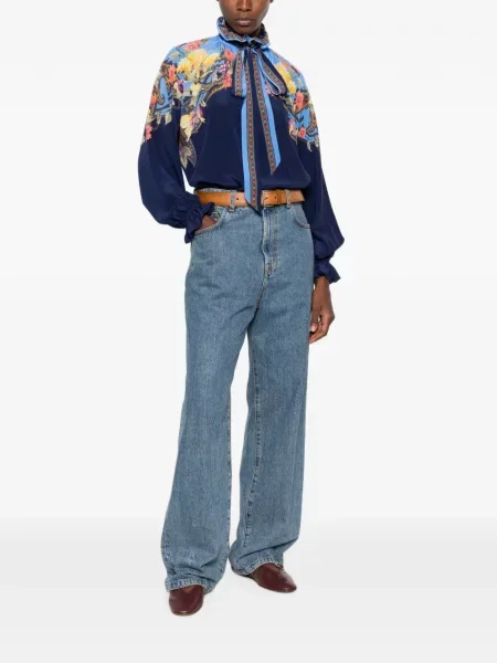 Gulerat bluză Etro cu model floral cu imagine albastru