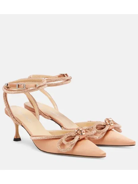 Pantofi cu toc Mach & Mach cu funde din satin bej