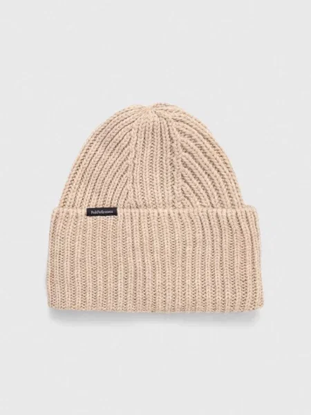 Вовняна шапка Peak Performance з товстого трикотажу вовна бежевий