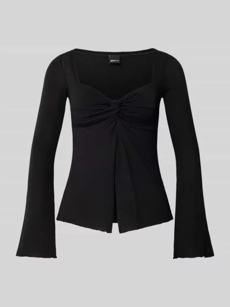 Bluzka z długim rękawem w stylu kopertowym Gina Tricot czarna