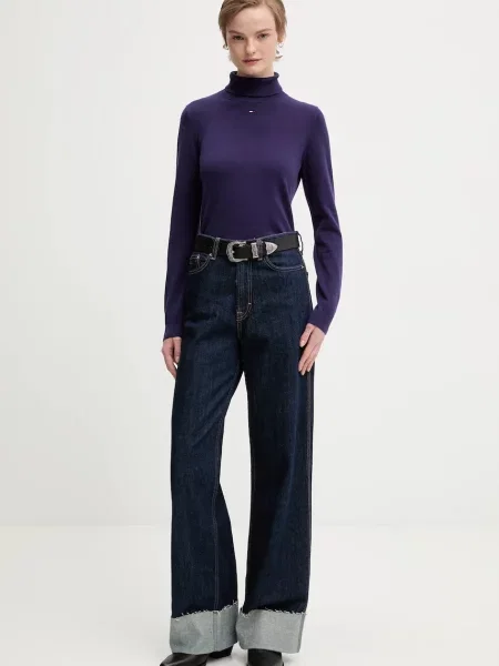 Tommy Jeans Bombažen pulover vijolična