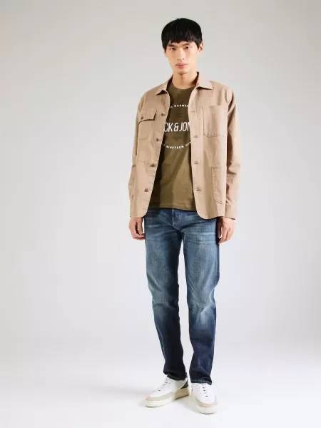 JACK & JONES Tričko JPRBLAASTON olivová / čierna biela
