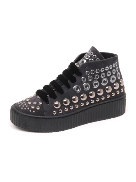 Sneakersy Pinko skórzane na koturnie z ćwiekami szare