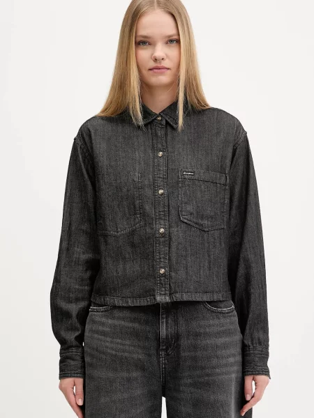 Guess Jeans koszula relaxed z kołnierzykiem klasycznym czarny