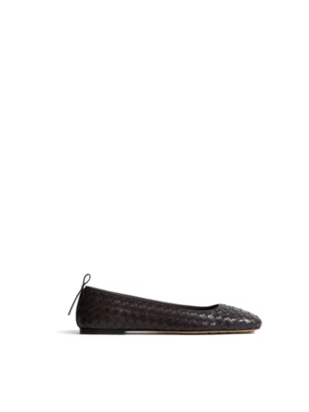 Balerinki Bottega Veneta skórzane brązowe