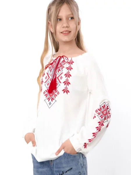 Лляна Дитяча Вишита сорочка Носи своє молочний