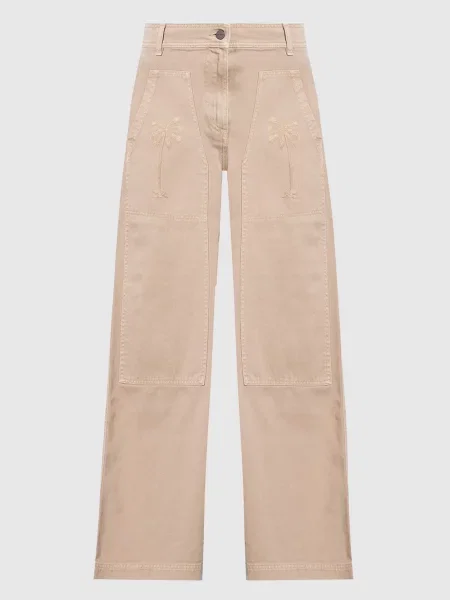 Джинси карго з вишивкою Palm Angels бежеві
