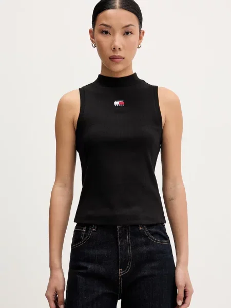 Tommy Jeans top za žene od pamuka s elastanom crna