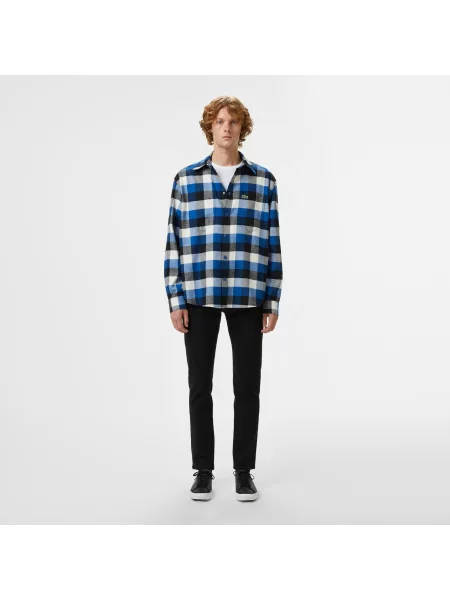 Lacoste Koszula W Kratę Relaxed Fit granatowa