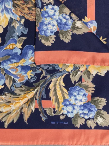 Fular Etro de mătase cu model floral cu imagine albastru