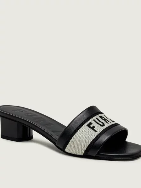 Furla De piele șlapi cu gros FURLA CILINDRO negru