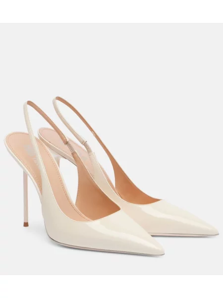 Pantofi cu toc Paris Texas din piele de lac slingback alb