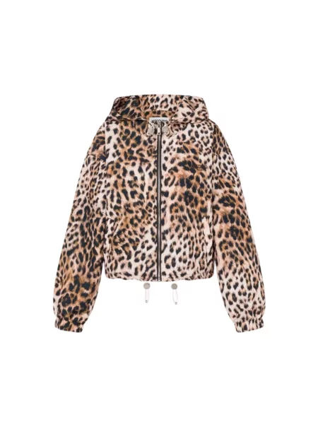 Kurtka puchowa Moschino z nadrukiem brązowa