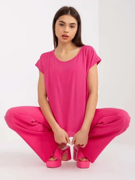 Bluză Fashionhunters cu mâneci scurte roz