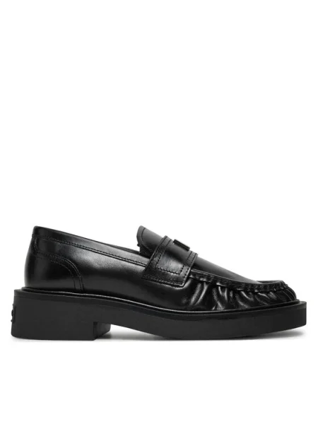 Кожени мокасини Tommy Jeans TJW ORIGIN LOAFER с равна подметка черно