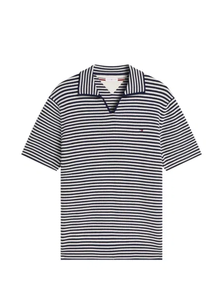 Tricou Tommy Hilfiger cu dungi cu autograf albastru