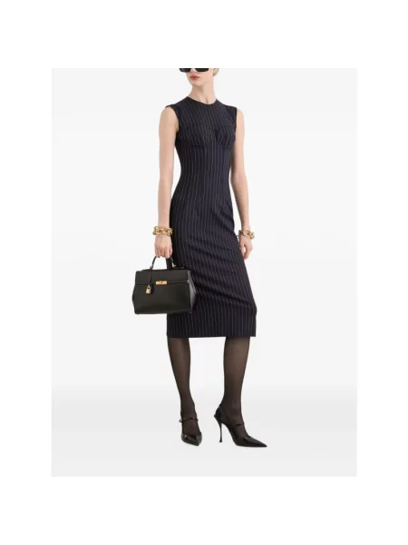 Sukienka ołówkowa Dolce And Gabbana wełniana w paski czarna