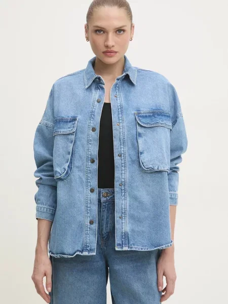 Дънкова риза Answear Lab дамска със свободна кройка синьо