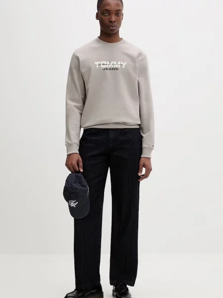 Tommy Jeans pulover bombažen bež