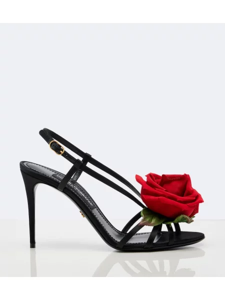 Satenaste sandali Dolce&gabbana s cvetličnim vzorcem s aplikacijami črna