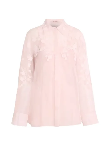 Cămașă Valentino Garavani de mătase cu model floral cu aplicații roz