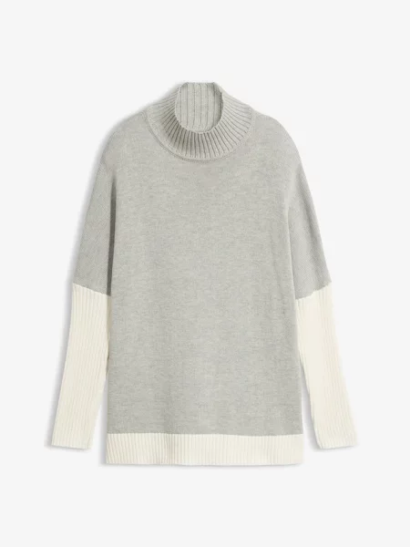 Sweter loose fit z bocznym rozcięciem z mieszanki bawełny szary
