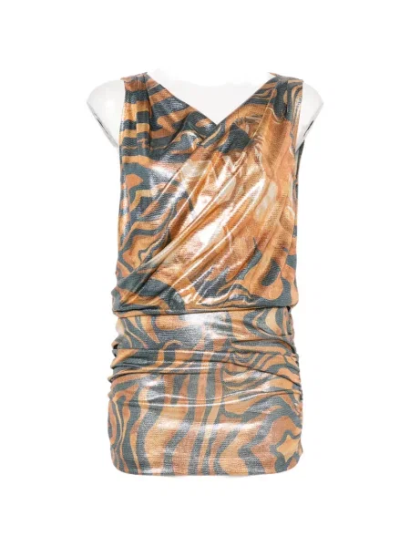 Rochie mini Alberta Ferretti cu imagine drapată cu dungi de tigru portocaliu