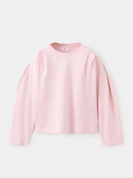 Koszulka o kroju relaxed fit z plisami Dzieci lata MANGO KIDS różowy