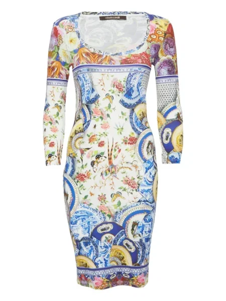 Rochie mini Roberto Cavalli cu model floral cu imagine alb