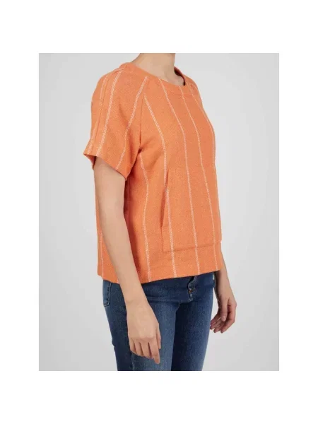Sweter Kiton w paski z paskiem pomarańczowy