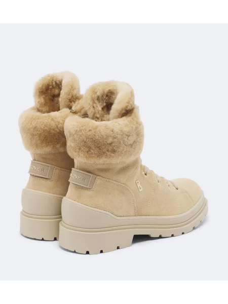 Botine Bogner cu șireturi din piele de căprioară bej