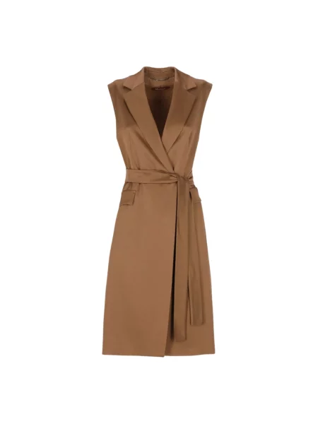 Lniana kamizelka Max Mara Studio brązowa