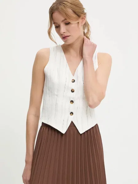 Елек с лен Answear Lab с едно копче бяло