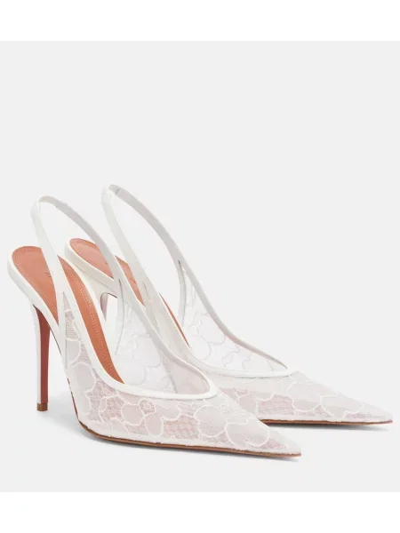 Pantofi cu toc Amina Muaddi din dantelă slingback alb