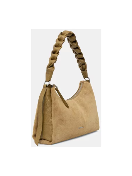 Coccinelle torebka zamszowa BOHEME SUEDE BIMATERIAL beżowa