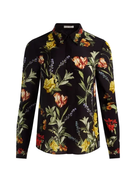 Cămașă Alice + Olivia de mătase cu model floral cu imagine negru