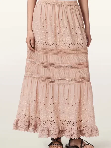 AllSaints fustă cu vâscoză CAMILLE roz