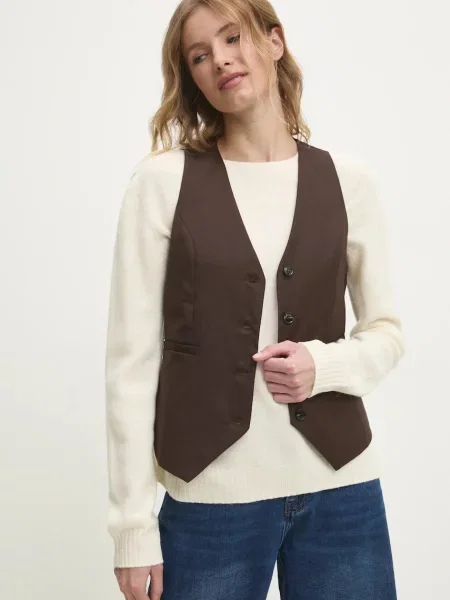 Елек Answear Lab с едно копче кафяво