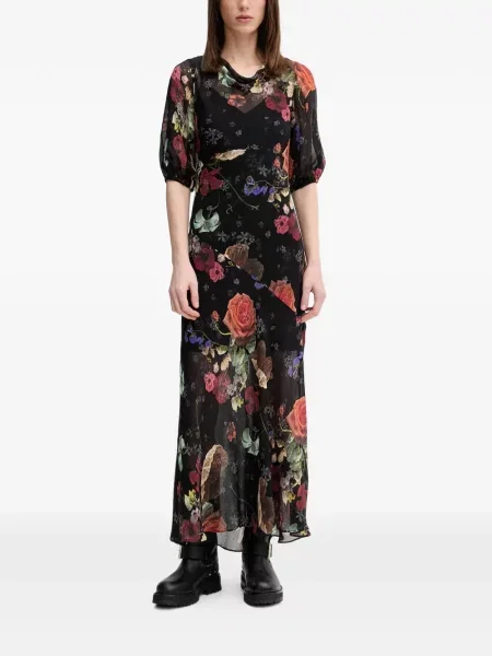 Rochie maxi Allsaints cu model floral cu imagine negru