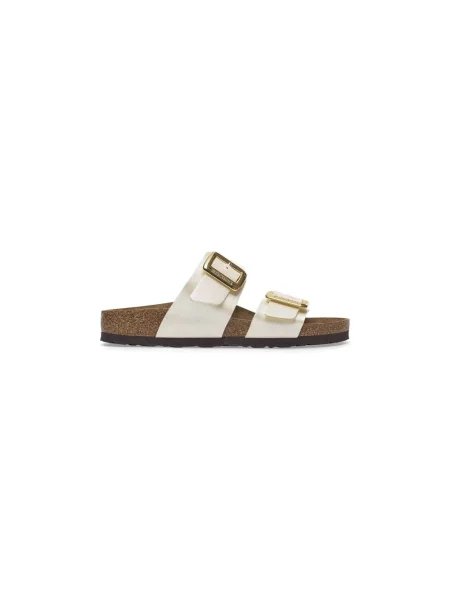 Klapki Birkenstock na sprzączkę skórzane białe