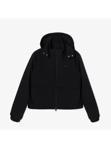 Lacoste Kurtka Przeciwdeszczowa Z Kapturem Z Nadrukiem Regular Fit czarna