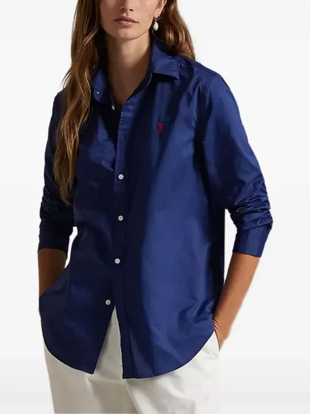 Pletený dlouhý top Polo Ralph Lauren s výšivkou modrý