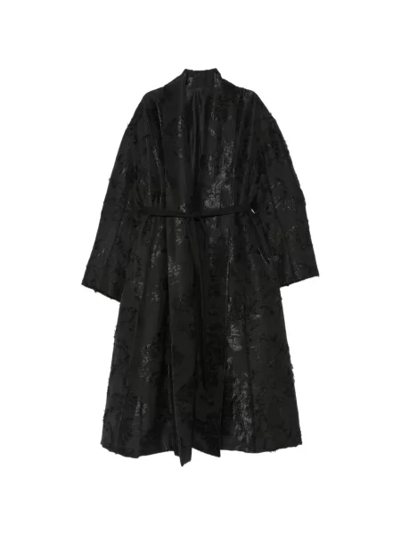 Cu centură palton Masnada cu model floral din jacard negru