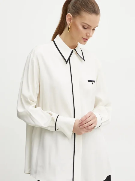 BOSS cămașă femei cu guler clasic relaxed bej