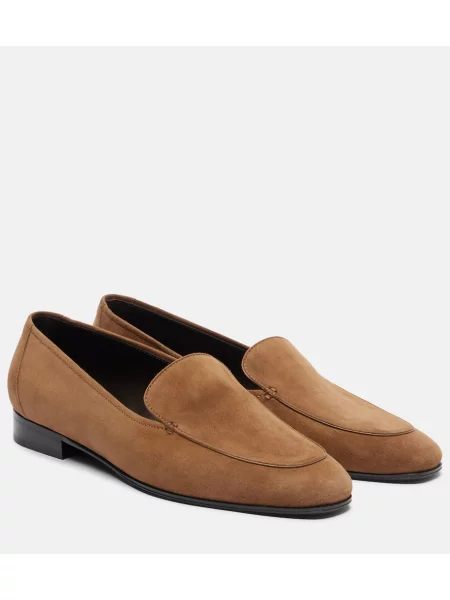 Pantofi loafer The Row din piele de căprioară maro