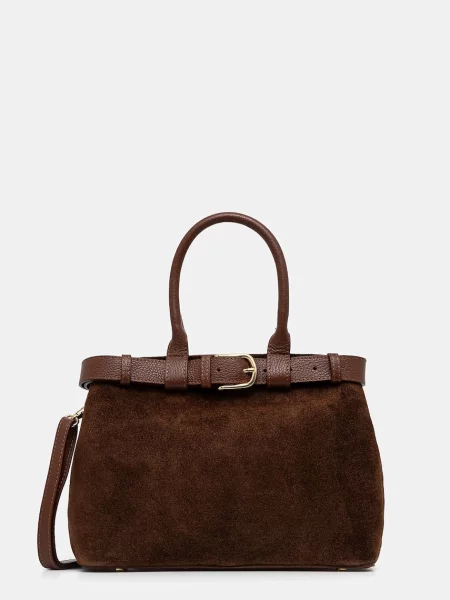 Answear.LAB geanta de mana din piele intoarsa maro