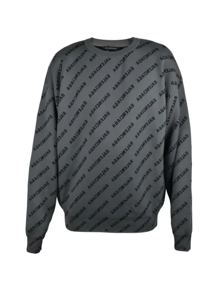 Pulover Balenciaga cu imagine cu decolteu rotund gri