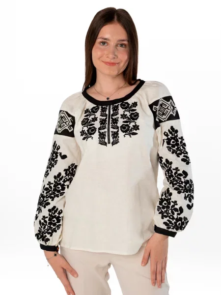 Лляна Вишита сорочка Folk Moda молочний