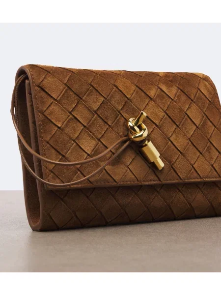 Naramnica torbica Bottega Veneta iz semiša rjava