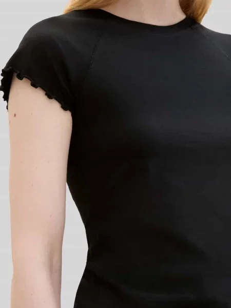 T-shirt z falistym wykończeniem Tom Tailor Denim czarna